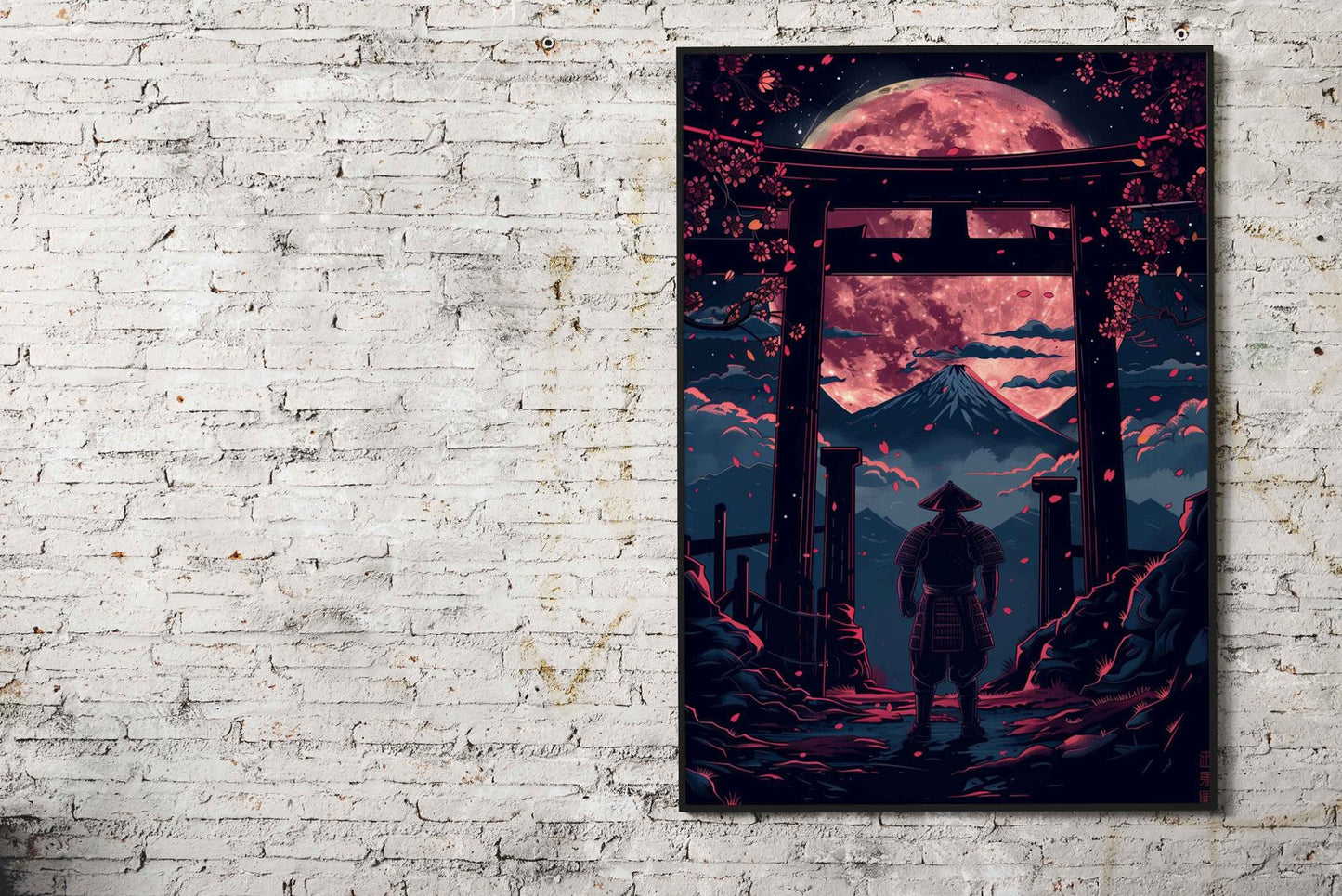 moon red samurai Asian Style Poster | Wall Art for Home & Office | High-Quality Print - High-Quality Visual Display