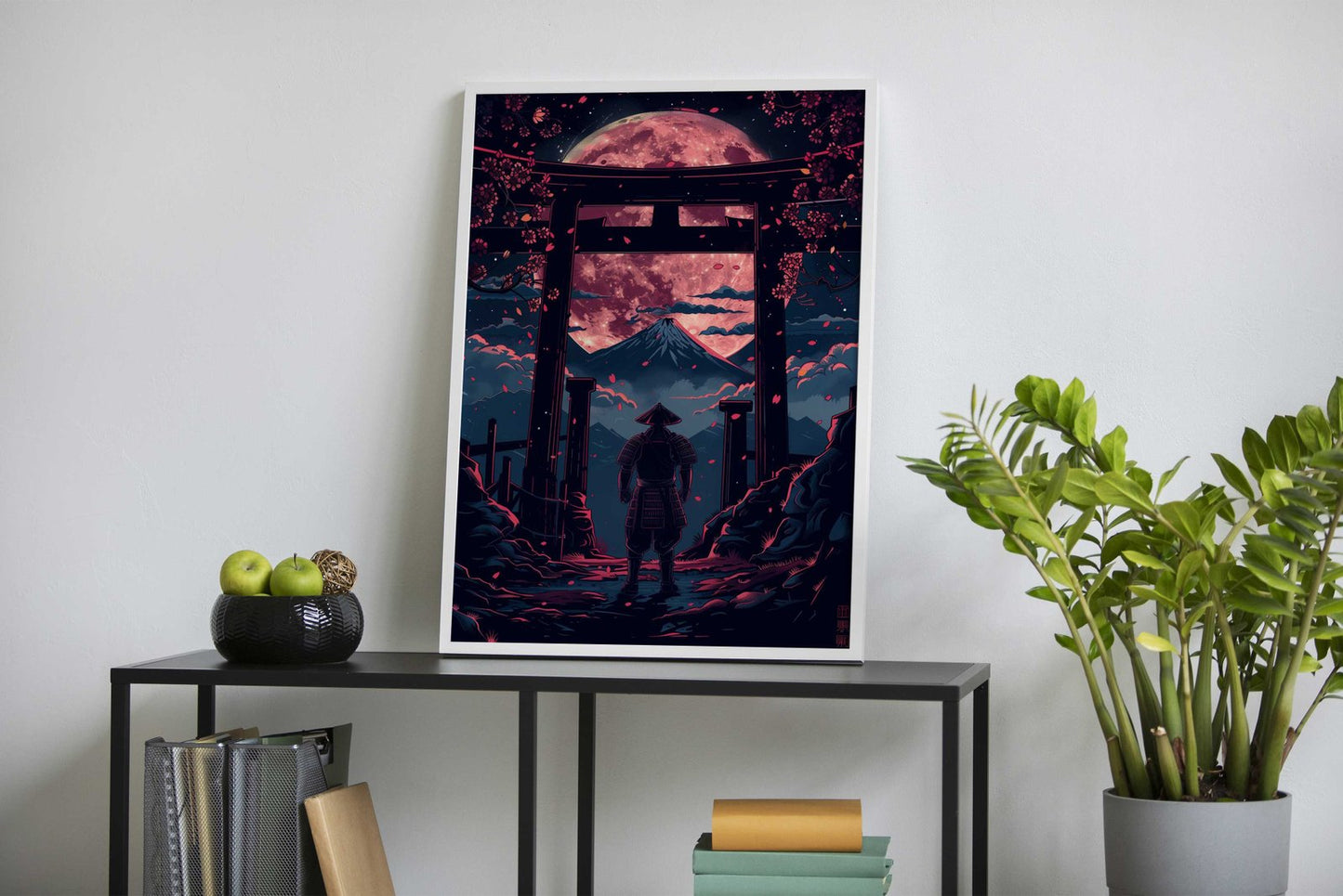 moon red samurai Asian Style Poster | Wall Art for Home & Office | High-Quality Print - High-Quality Visual Display