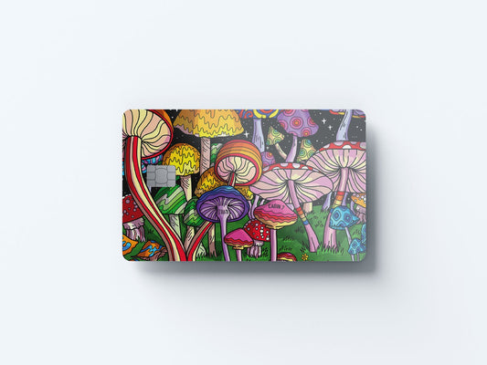 Watercolor mushroom forest design | credit card sticker | small chip | credit card skin for nursery and home wall decor.
