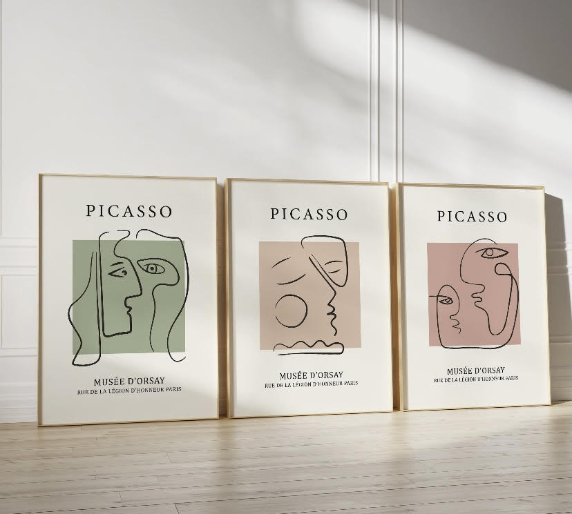 Pastel Print Set of Abstract Faces Inspired by Picasso