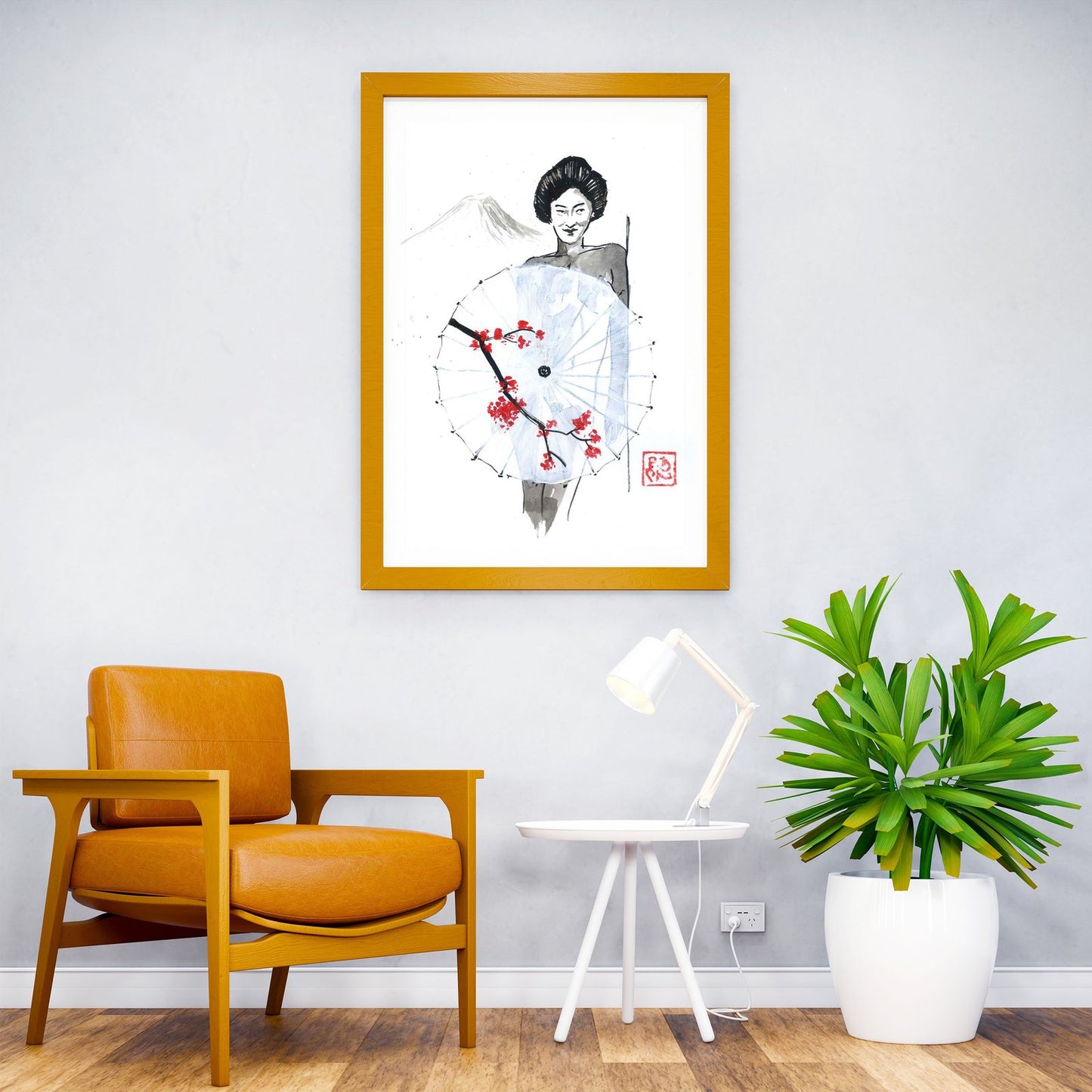 naked geisha umbrella fuji Asian Style Poster |  Wall Art for Home & Office | High-Quality Print - High-Quality Visual Display