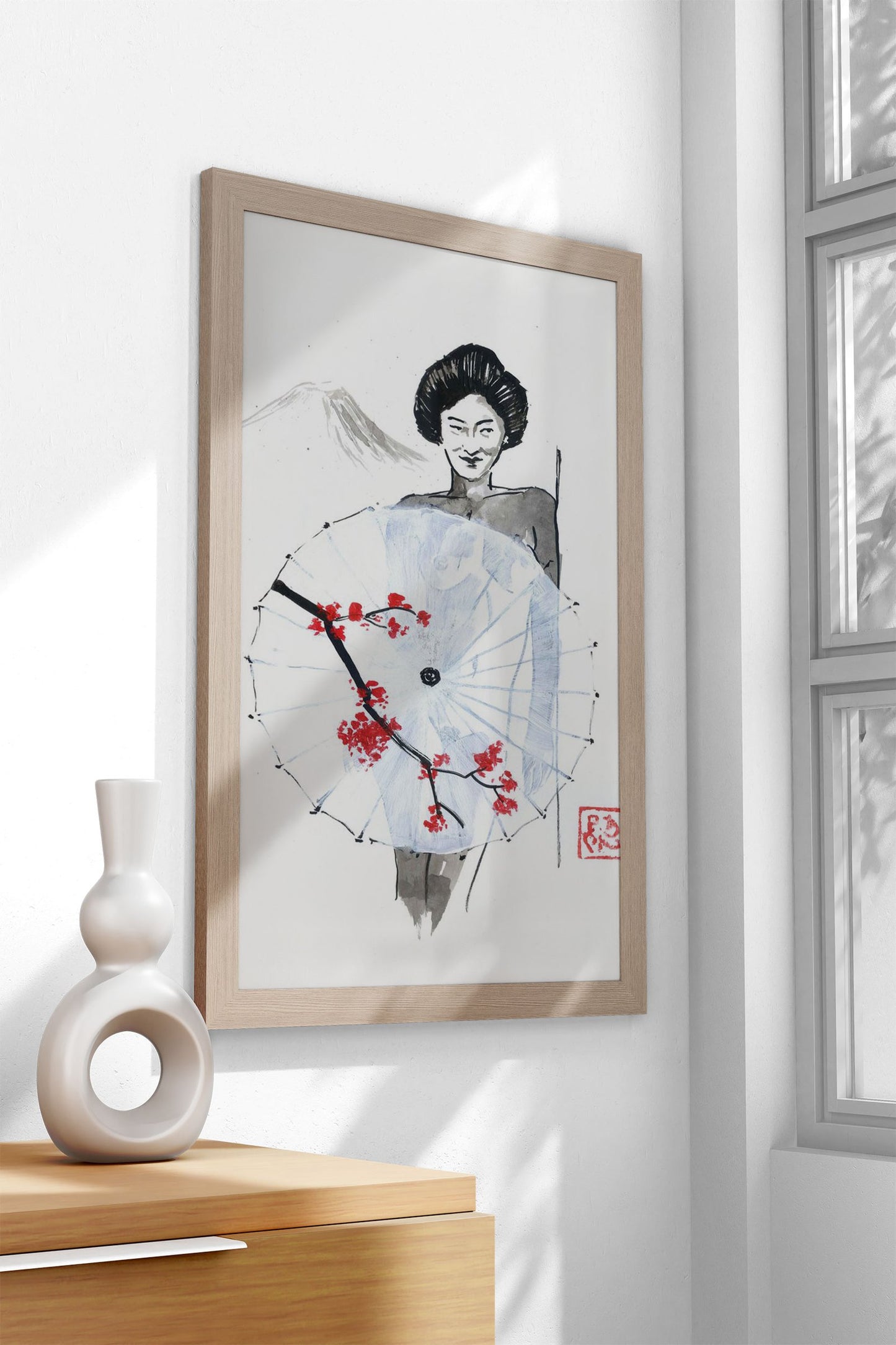 naked geisha umbrella fuji Asian Style Poster |  Wall Art for Home & Office | High-Quality Print - High-Quality Visual Display