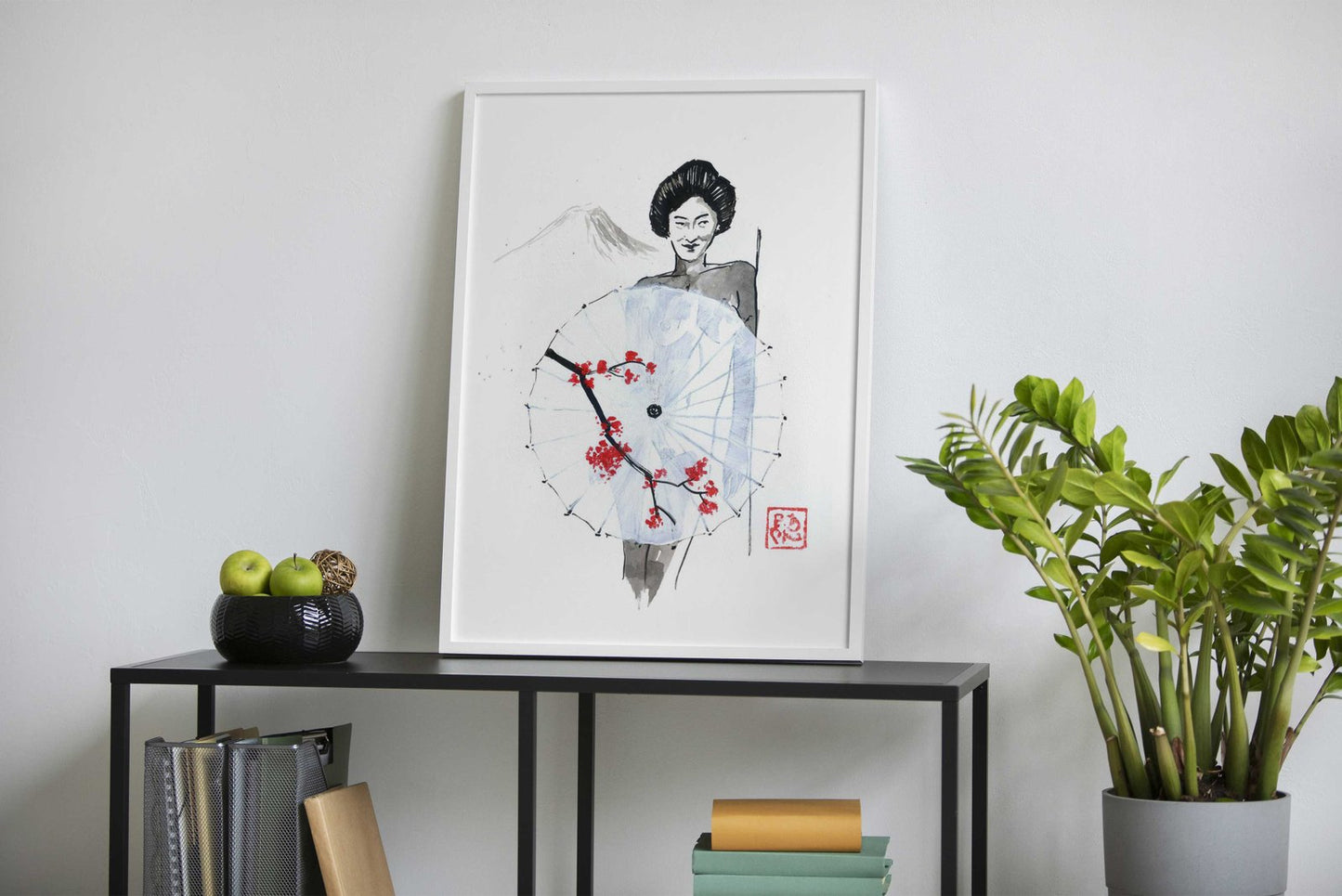 naked geisha umbrella fuji Asian Style Poster |  Wall Art for Home & Office | High-Quality Print - High-Quality Visual Display