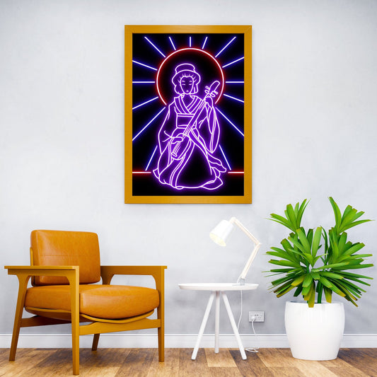 neon geisha play guitar Asian Style Poster | W all Art for Home & Office | High-Quality Print - High-Quality Visual Display