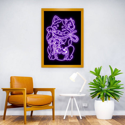 neon maneki neko cat Asian Style Poster | Wal l Art for Home & Office | High-Quality Print - High-Quality Visual Display