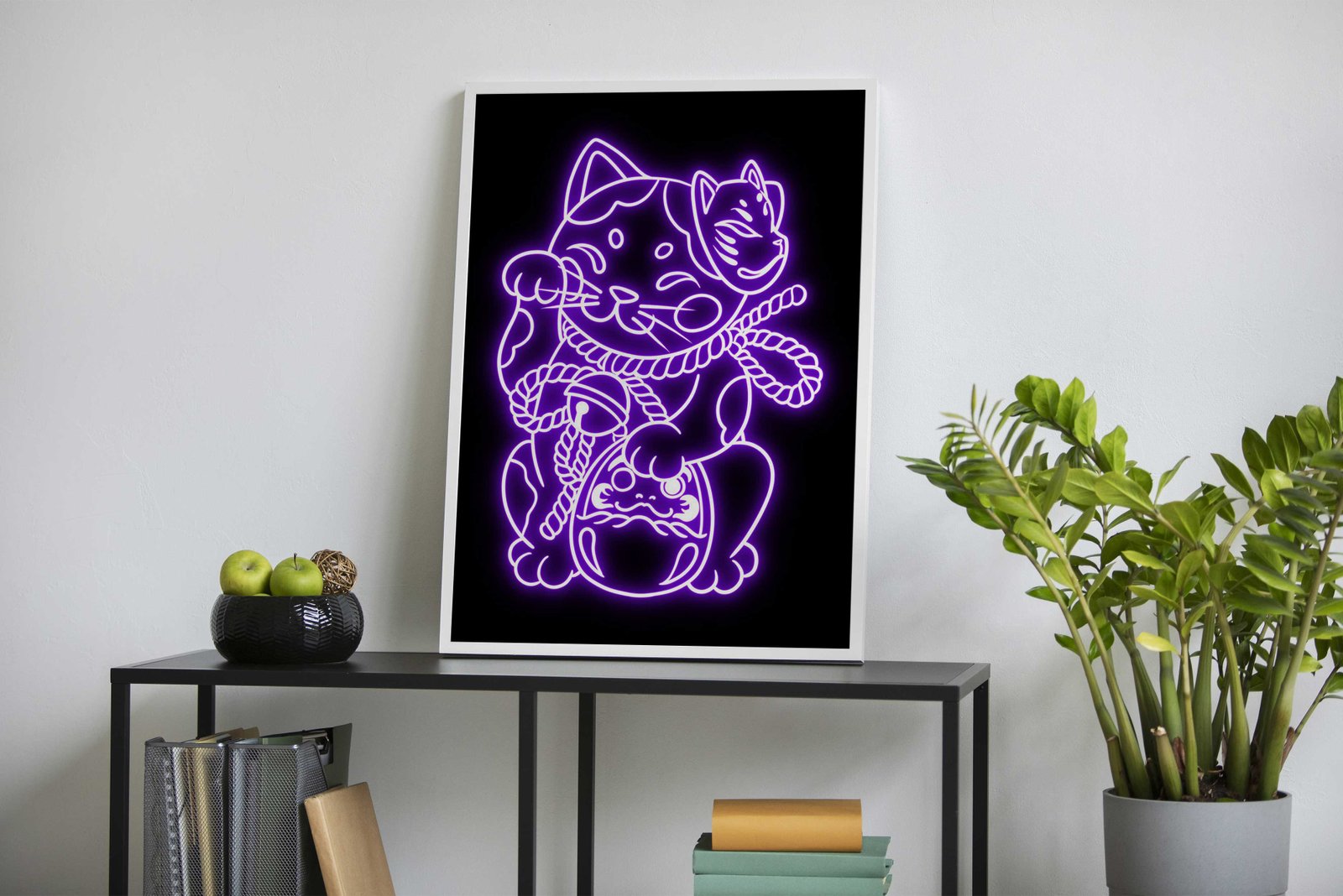 neon maneki neko cat Asian Style Poster | Wal l Art for Home & Office | High-Quality Print - High-Quality Visual Display