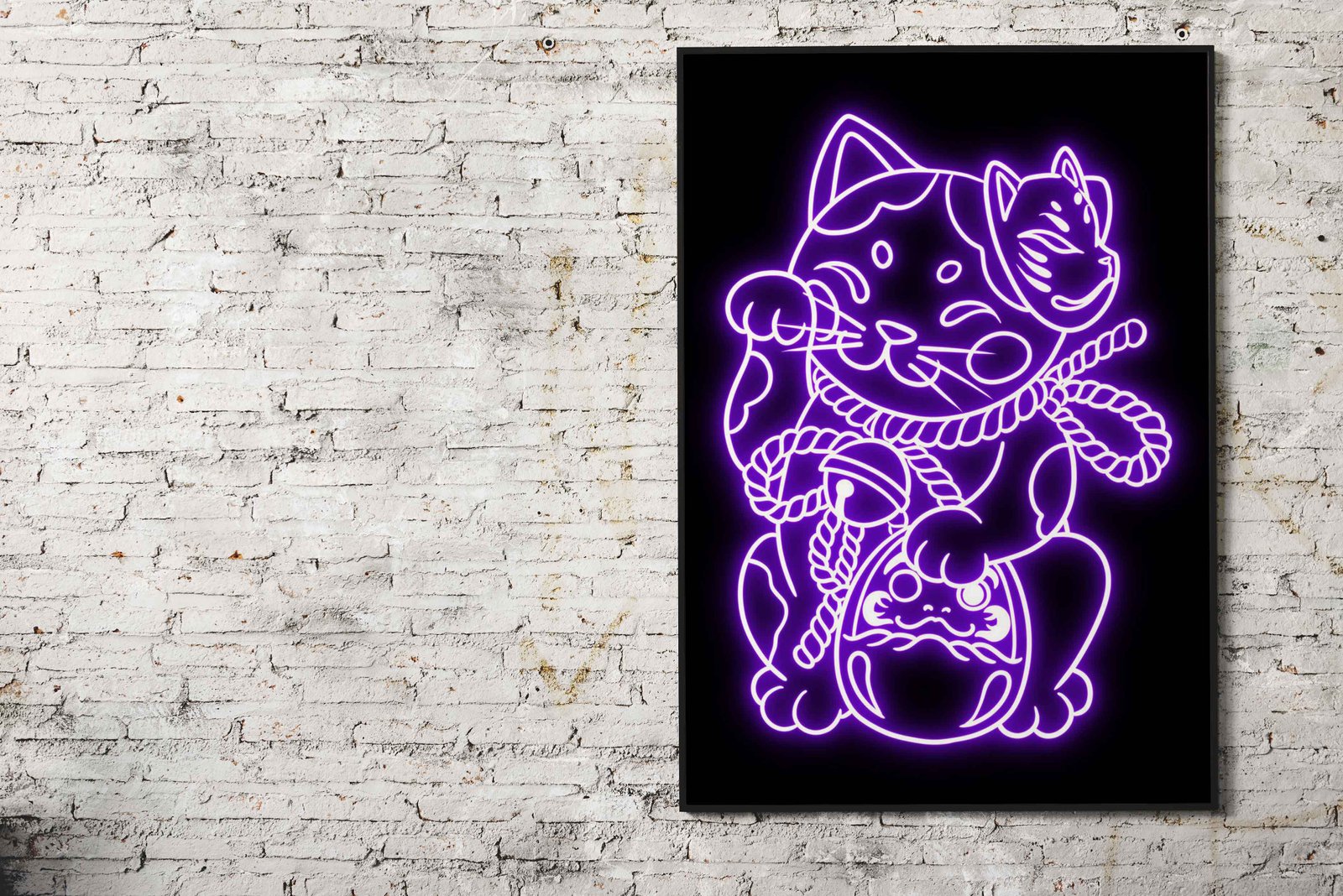 neon maneki neko cat Asian Style Poster | Wal l Art for Home & Office | High-Quality Print - High-Quality Visual Display