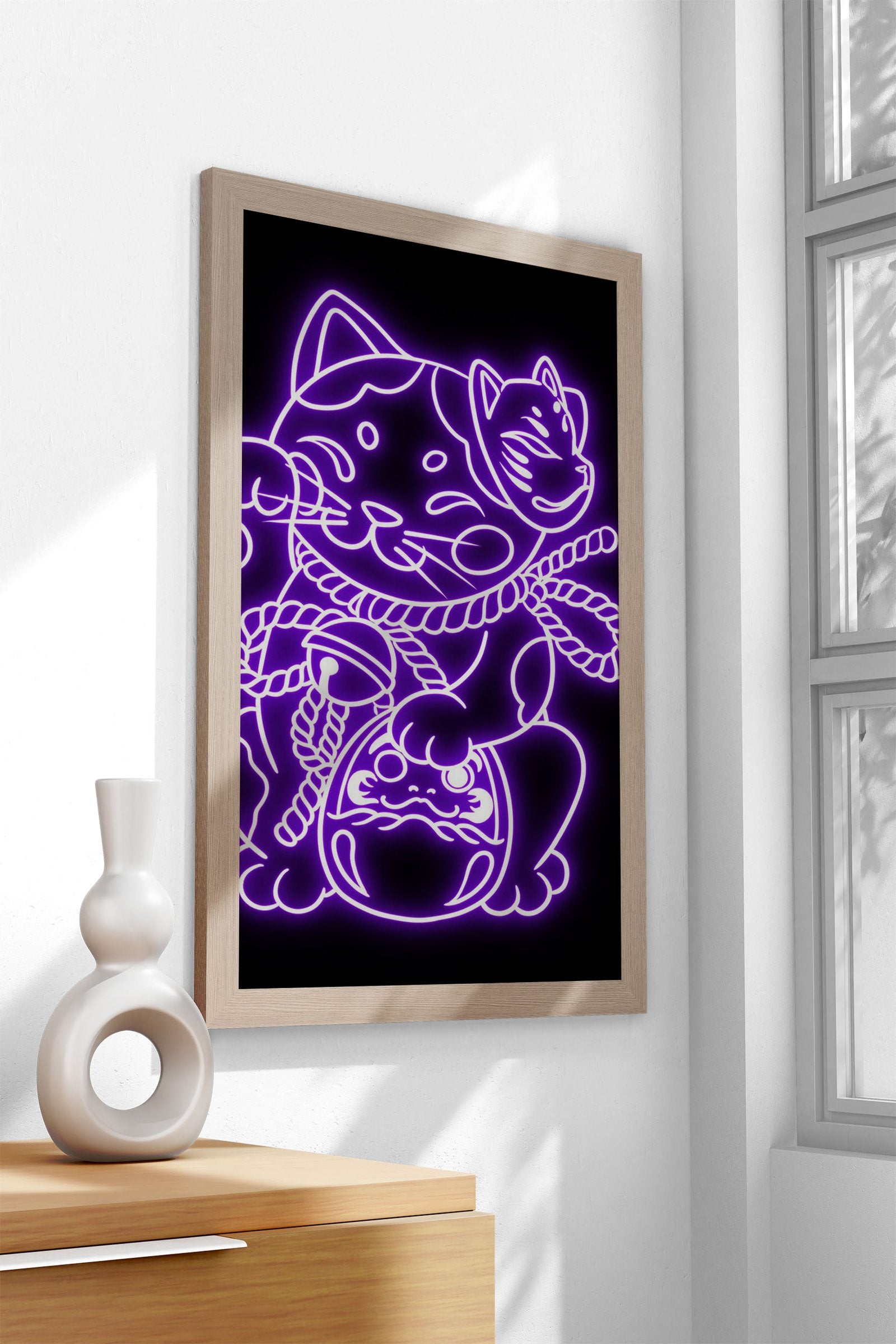 neon maneki neko cat Asian Style Poster | Wal l Art for Home & Office | High-Quality Print - High-Quality Visual Display