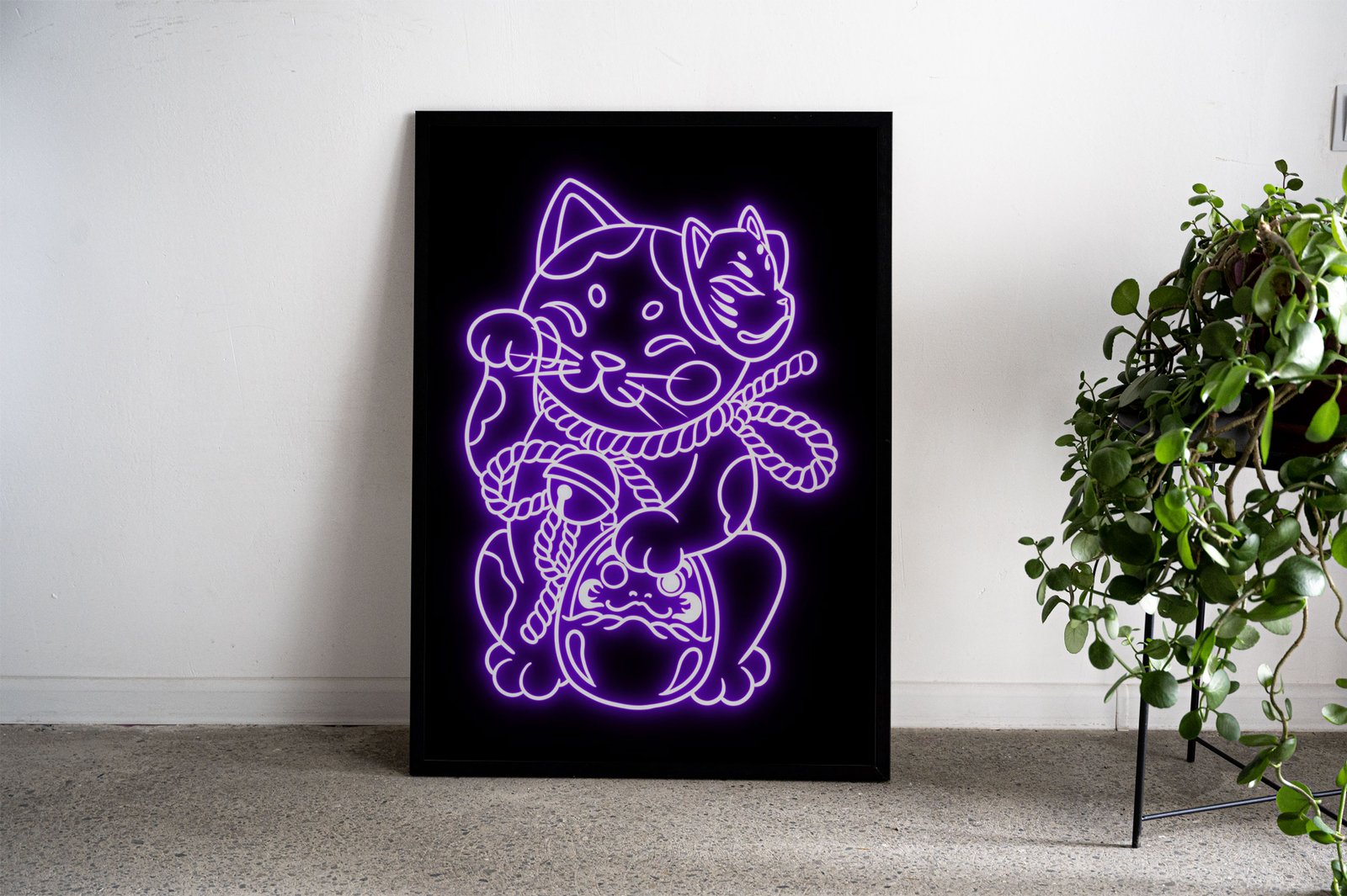 neon maneki neko cat Asian Style Poster | Wal l Art for Home & Office | High-Quality Print - High-Quality Visual Display