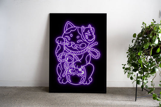 neon maneki neko cat Asian Style Poster | Wal l Art for Home & Office | High-Quality Print - High-Quality Visual Display