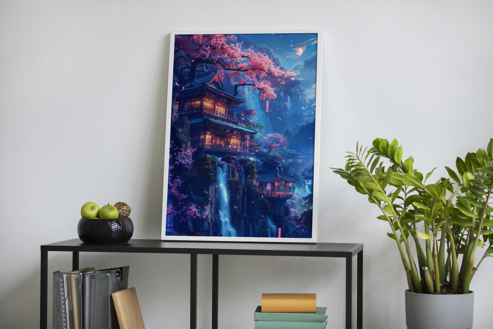 Neon waterfall tample Asian Style Poster | Wal l Art for Home & Office | High-Quality Print - High-Quality Visual Display