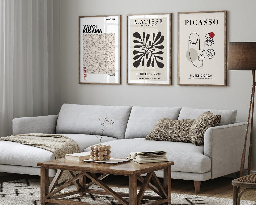 Gallery Wall Collection: Neutral Art Inspired by Picasso, Matisse, and Yayoi Kusama