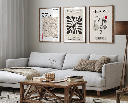Gallery Wall Collection: Neutral Art Inspired by Picasso, Matisse, and Yayoi Kusama