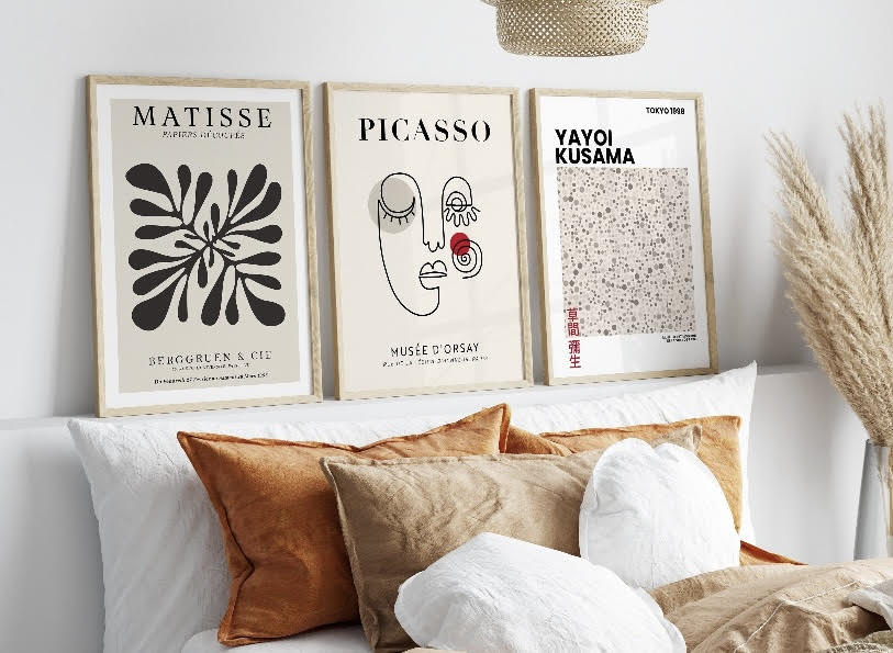 Gallery Wall Collection: Neutral Art Inspired by Picasso, Matisse, and Yayoi Kusama