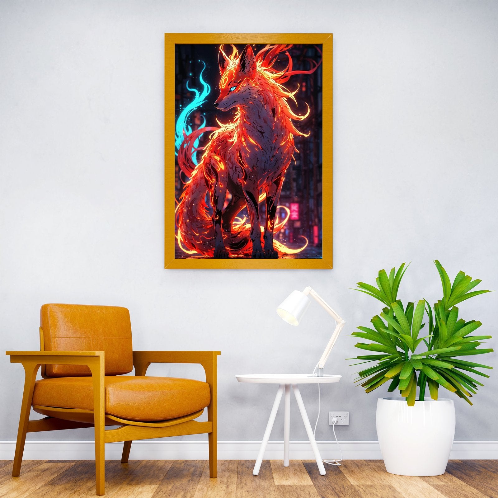nice tails fox neon Asian Style Poster | Wall Art  for Home & Office | High-Quality Print - High-Quality Visual Display