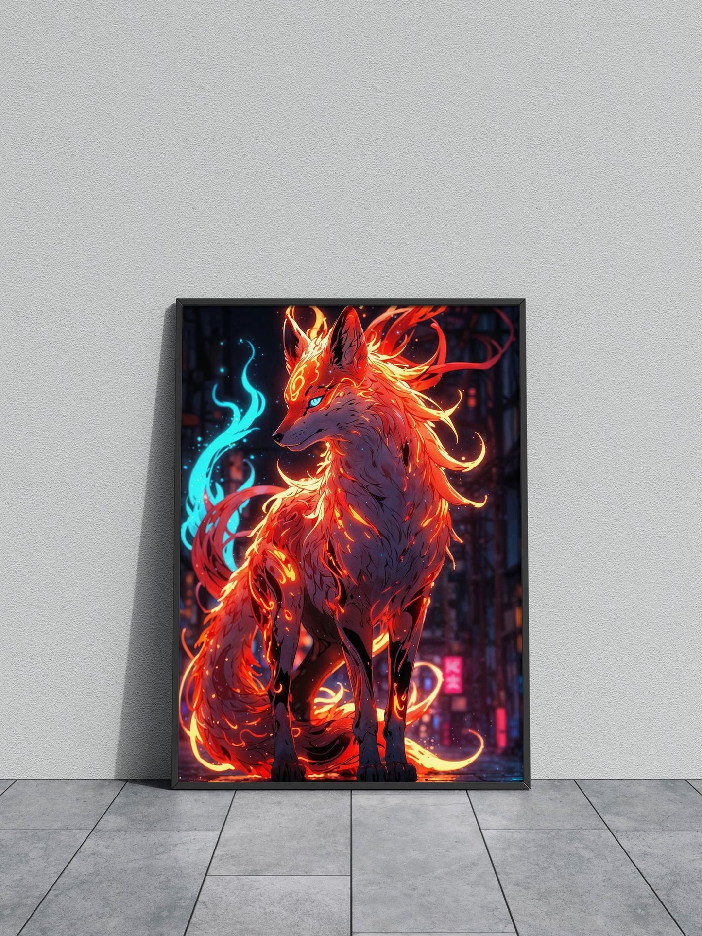 nice tails fox neon Asian Style Poster | Wall Art  for Home & Office | High-Quality Print - High-Quality Visual Display