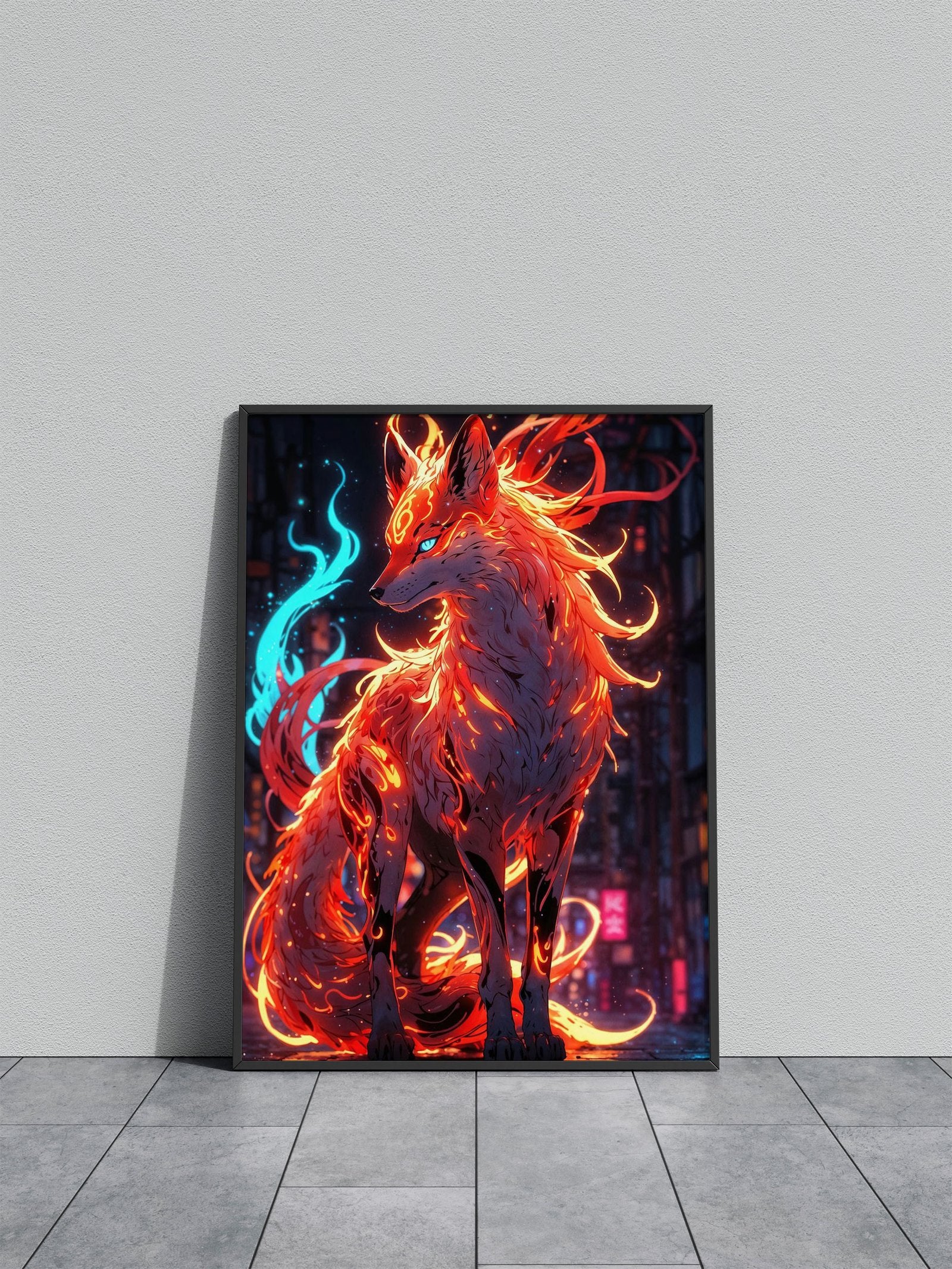 nice tails fox neon Asian Style Poster | Wall Art  for Home & Office | High-Quality Print - High-Quality Visual Display