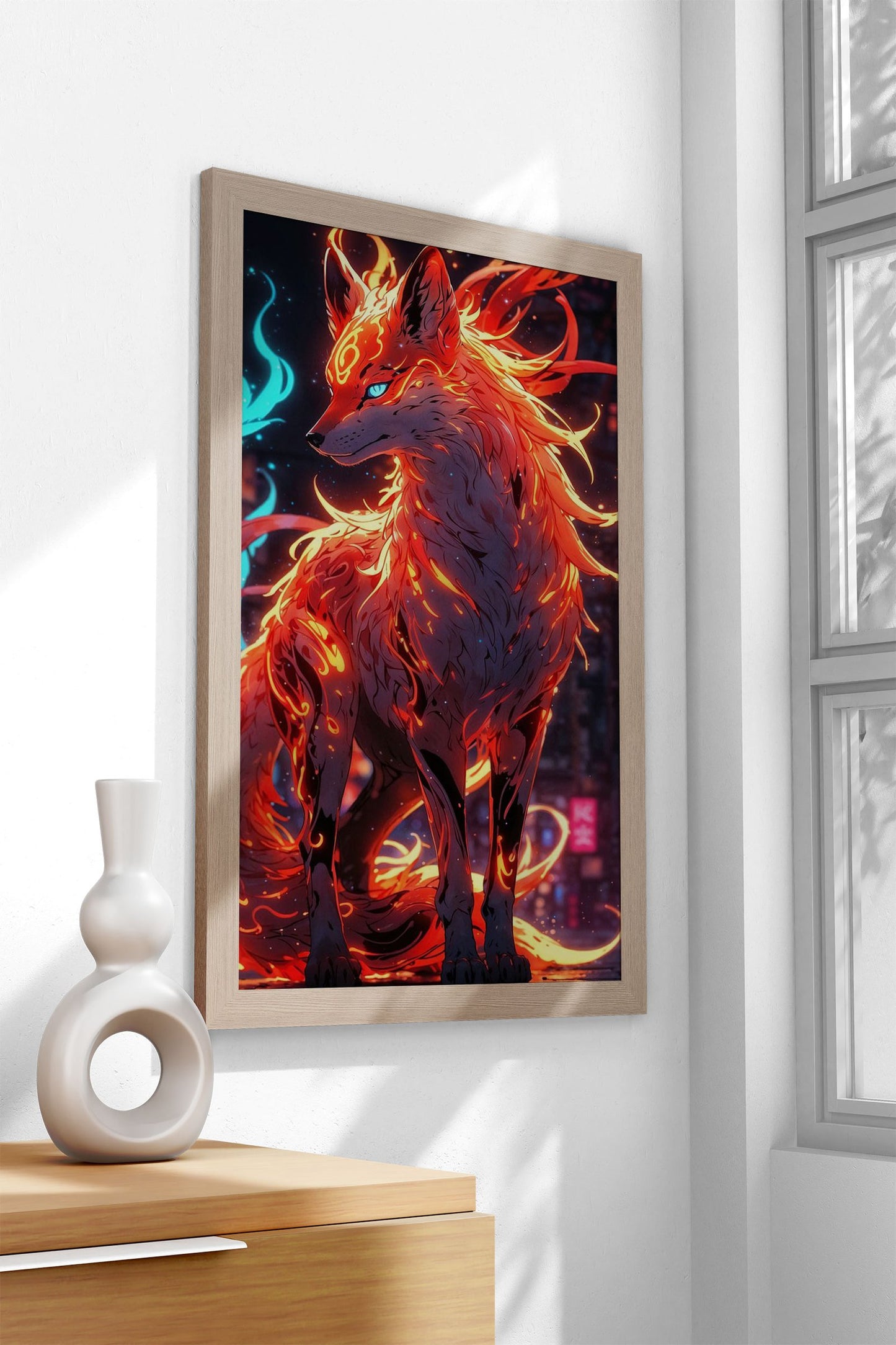 nice tails fox neon Asian Style Poster | Wall Art  for Home & Office | High-Quality Print - High-Quality Visual Display