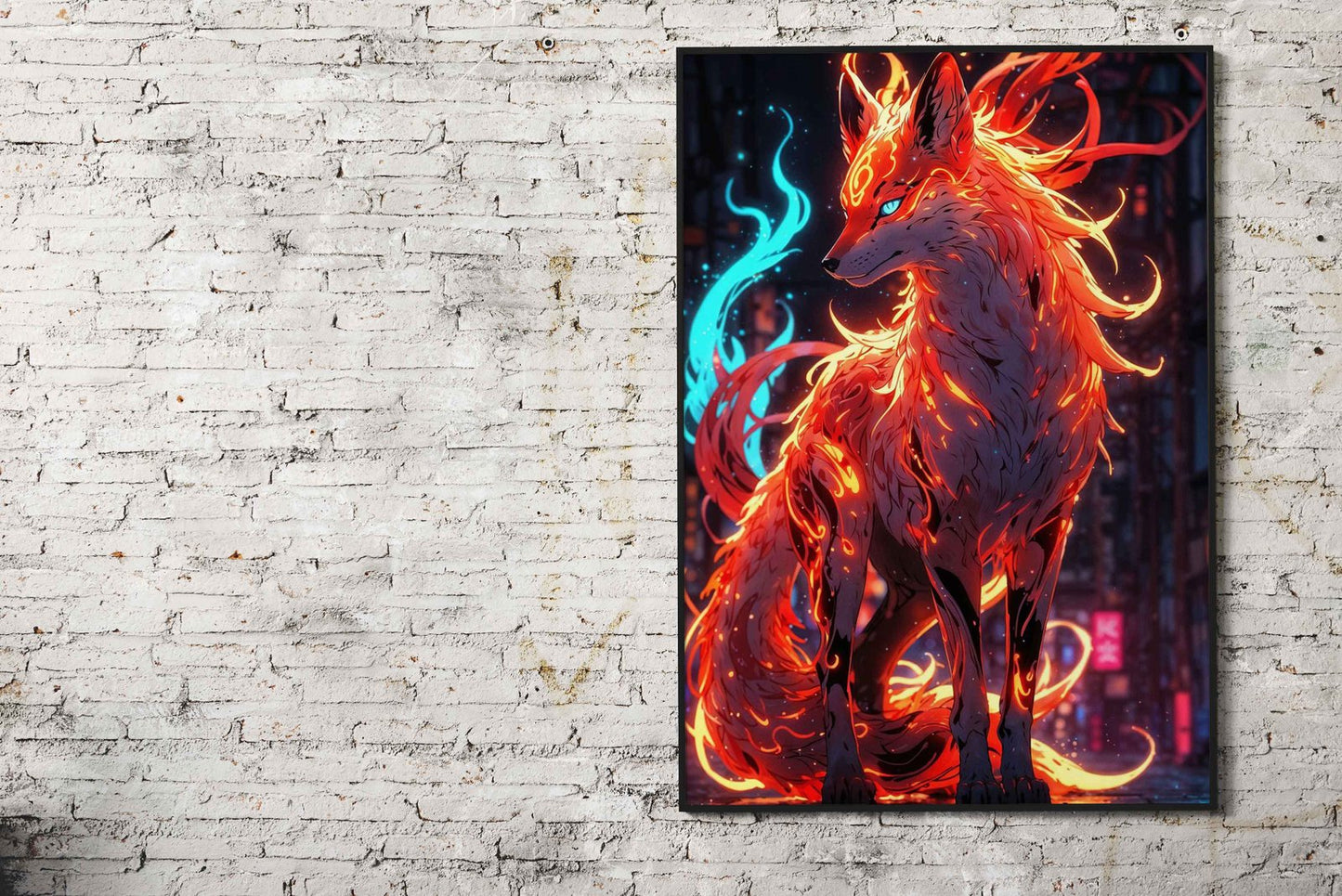 nice tails fox neon Asian Style Poster | Wall Art  for Home & Office | High-Quality Print - High-Quality Visual Display