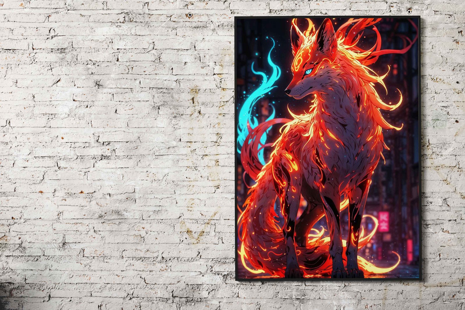 nice tails fox neon Asian Style Poster | Wall Art  for Home & Office | High-Quality Print - High-Quality Visual Display