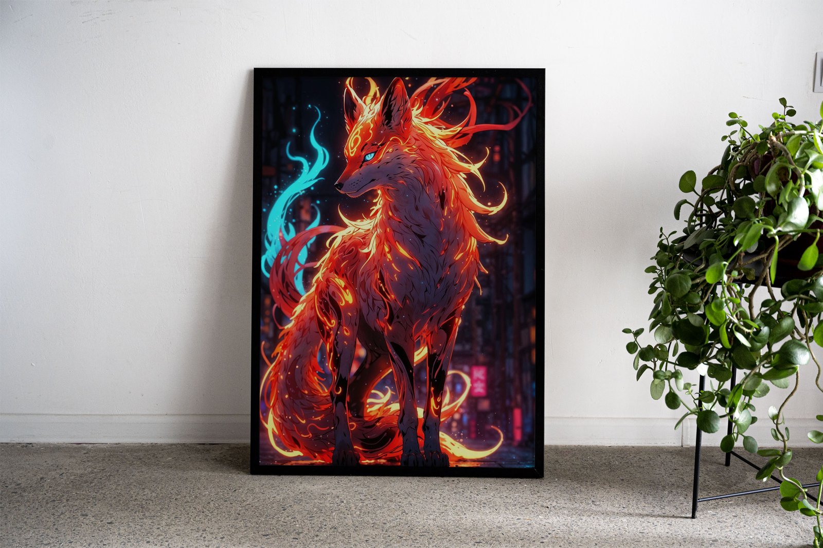 nice tails fox neon Asian Style Poster | Wall Art  for Home & Office | High-Quality Print - High-Quality Visual Display