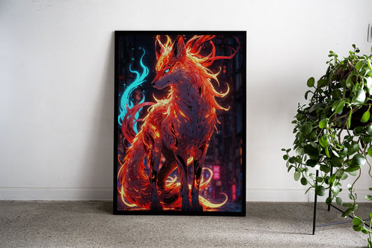 nice tails fox neon Asian Style Poster | Wall Art  for Home & Office | High-Quality Print - High-Quality Visual Display