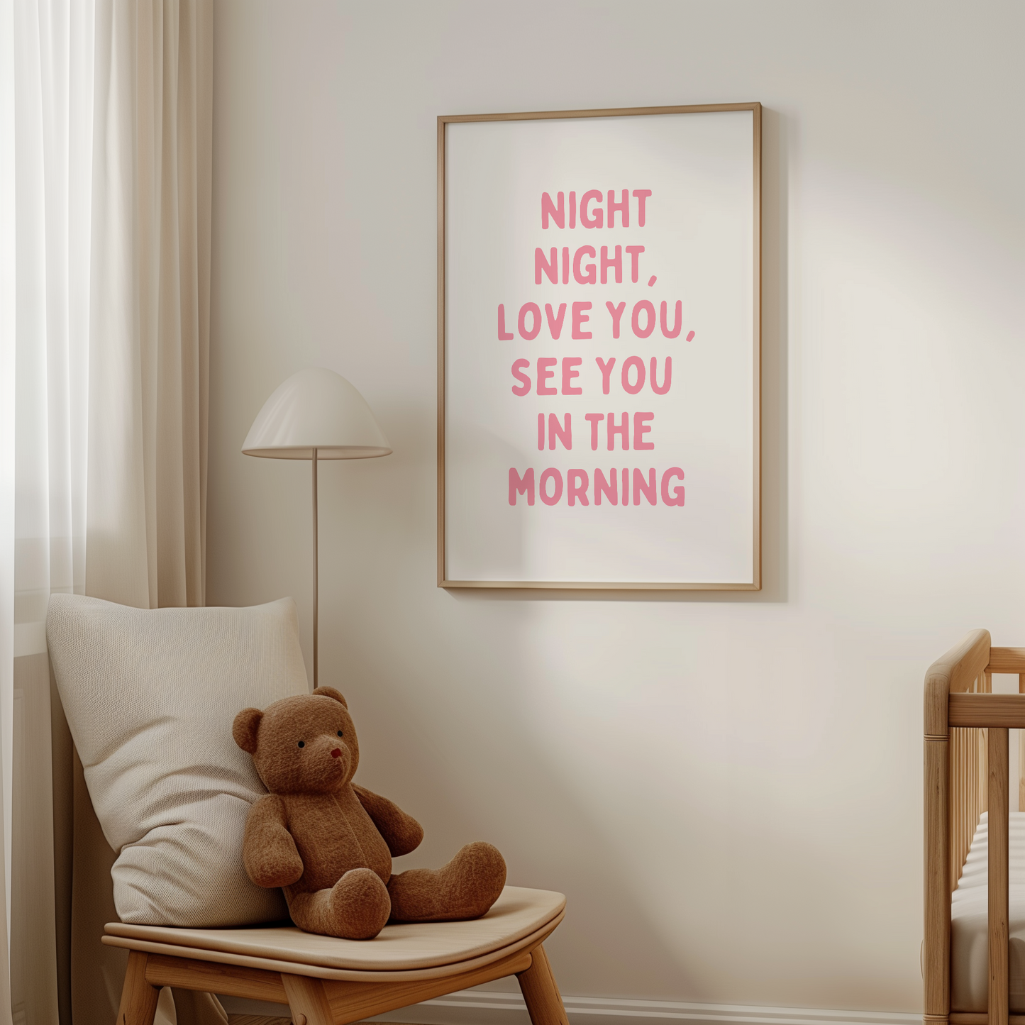 Night Night, Love You, See You In The Morning | Blush Pink and White | Art Print - High-Quality Premium Wall Art Decor Sticker