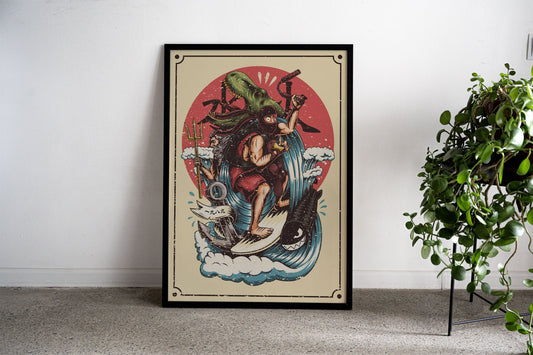 Ninja moonlight Asian Style Poster | Wall Art fo r Home & Office | High-Quality Print - High-Quality Premium Wall Art Decor Sticker