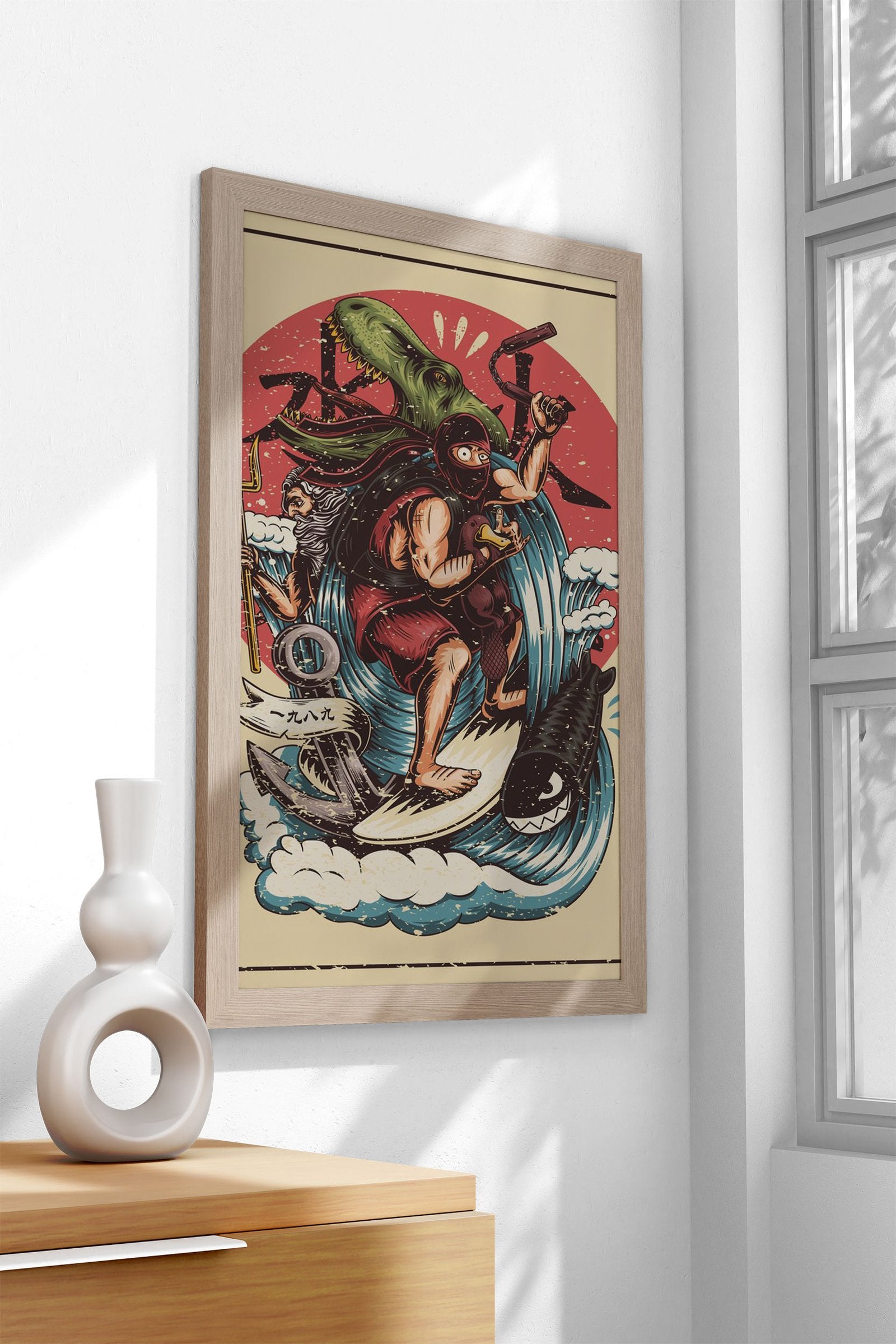 Ninja moonlight Asian Style Poster | Wall Art fo r Home & Office | High-Quality Print - High-Quality Premium Wall Art Decor Sticker