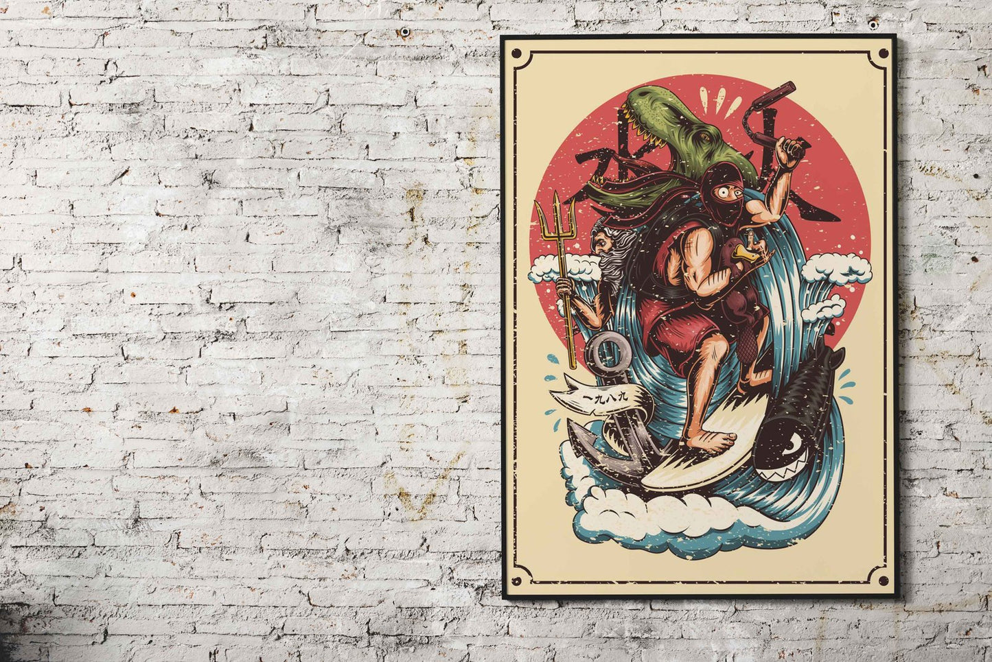Ninja moonlight Asian Style Poster | Wall Art fo r Home & Office | High-Quality Print - High-Quality Premium Wall Art Decor Sticker