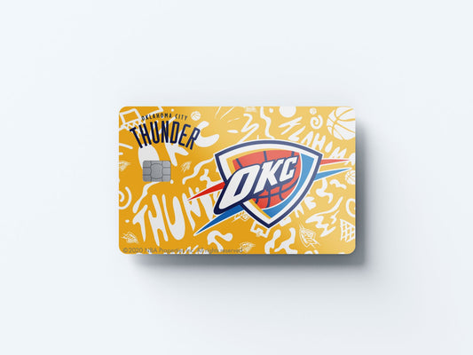 Watercolor oklahoma city thunder team mural design | credit card sticker | small chip | credit card skin for nursery and home wall decor.