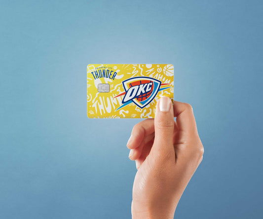 Watercolor oklahoma city thunder team mural design | credit card sticker | small chip | credit card skin for nursery and home wall decor.