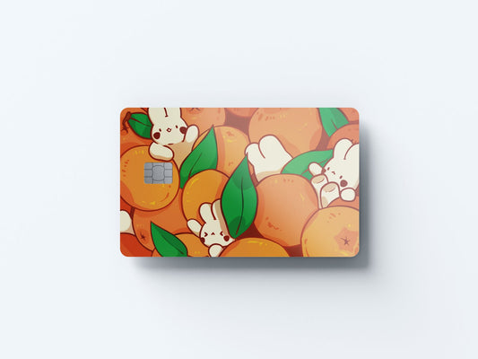Watercolor orange bunnies design | credit card sticker | small chip | credit card skin for nursery and home wall decor.