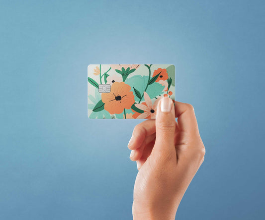 Watercolor orange floral design | credit card sticker | small chip | credit card skin for nursery and home wall decor.