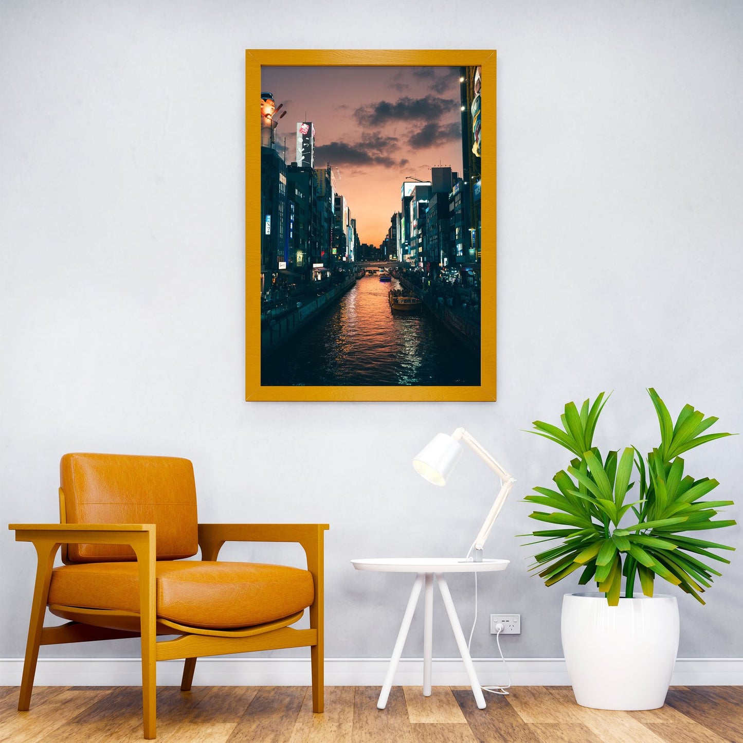 osaka Japanese City Canal at Dusk Asian Styl e Poster | Wall Art for Home & Office | High-Quality Print