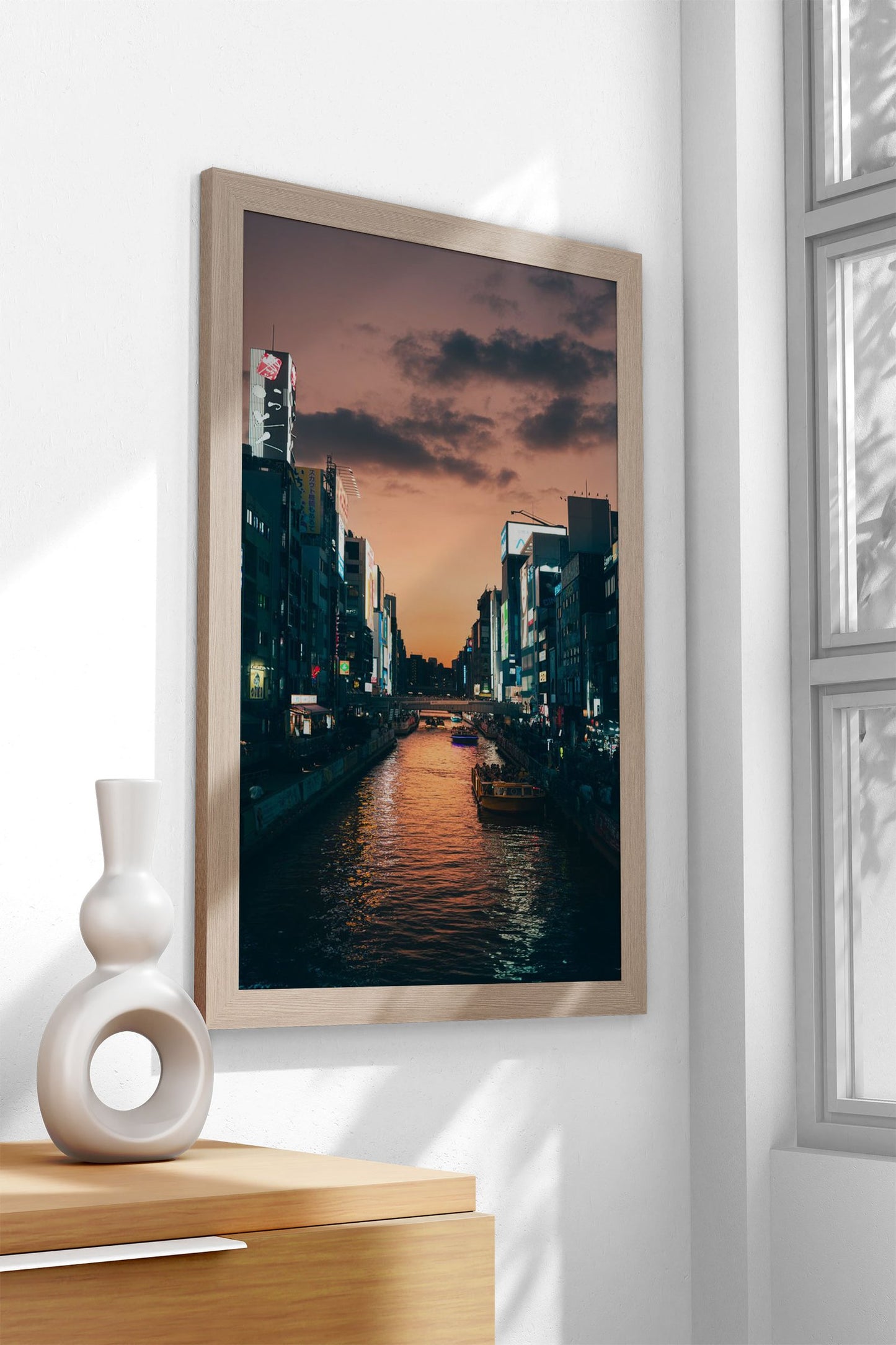 osaka Japanese City Canal at Dusk Asian Styl e Poster | Wall Art for Home & Office | High-Quality Print