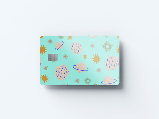 Watercolor outer space design | credit card sticker | small chip | credit card skin for nursery and home wall decor.