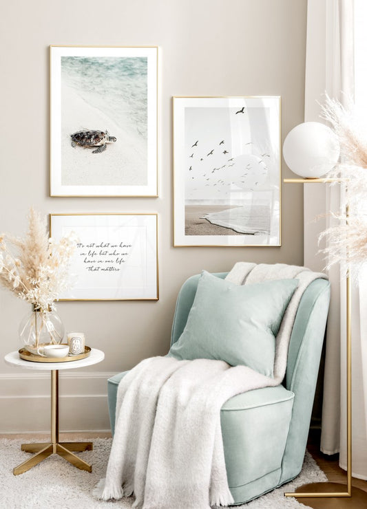 Watercolor turtle on the beach poster for nursery and home wall decor.