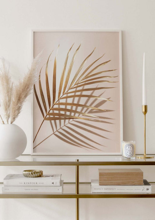 Watercolor golden palm no2 poster for nursery and home wall decor.