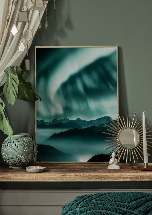 Watercolor magic northern lights poster for nursery and home wall decor.