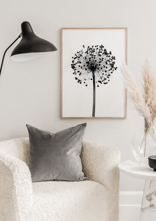 Watercolor dried allium flower poster for nursery and home wall decor.