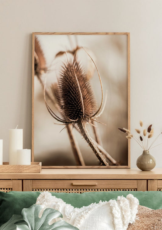 Watercolor thistle bud poster for nursery and home wall decor.