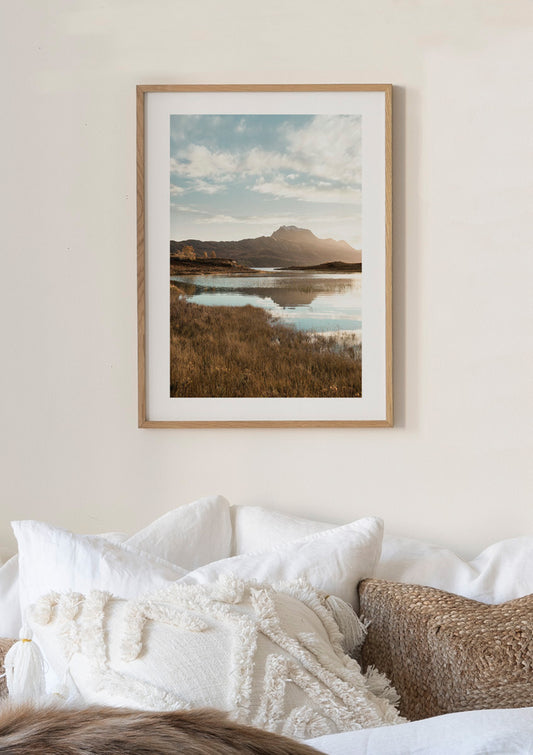 Watercolor early morning scenery poster for nursery and home wall decor.