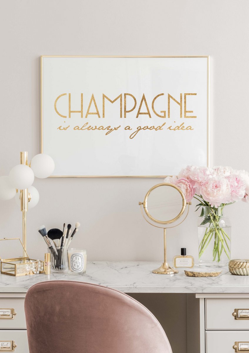 Watercolor champagne is always a good idea poster for nursery and home wall decor.