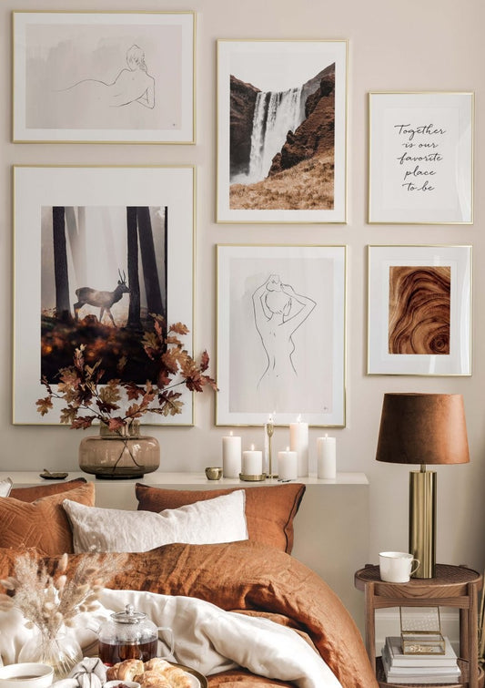 Watercolor deer in forest poster for nursery and home wall decor.