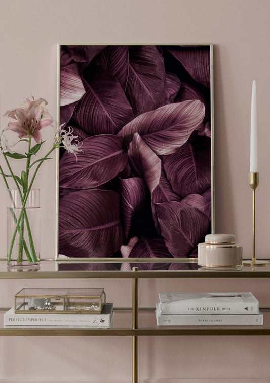 Watercolor purple leaves no2 poster for nursery and home wall decor.