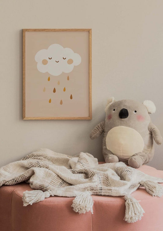 Watercolor smiling cloud poster for nursery and home wall decor.