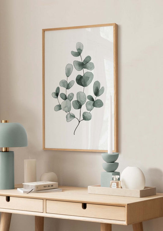 Watercolor eucalyptus no1 poster for nursery and home wall decor.