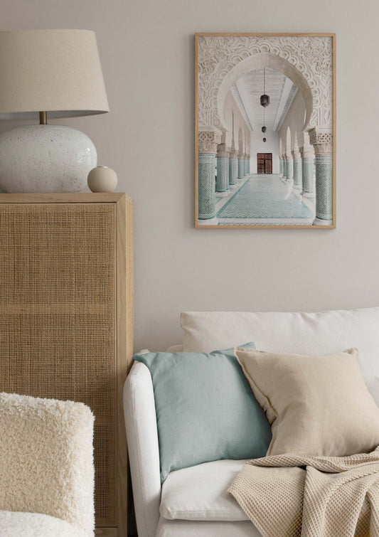 Watercolor moroccan archway poster for nursery and home wall decor.