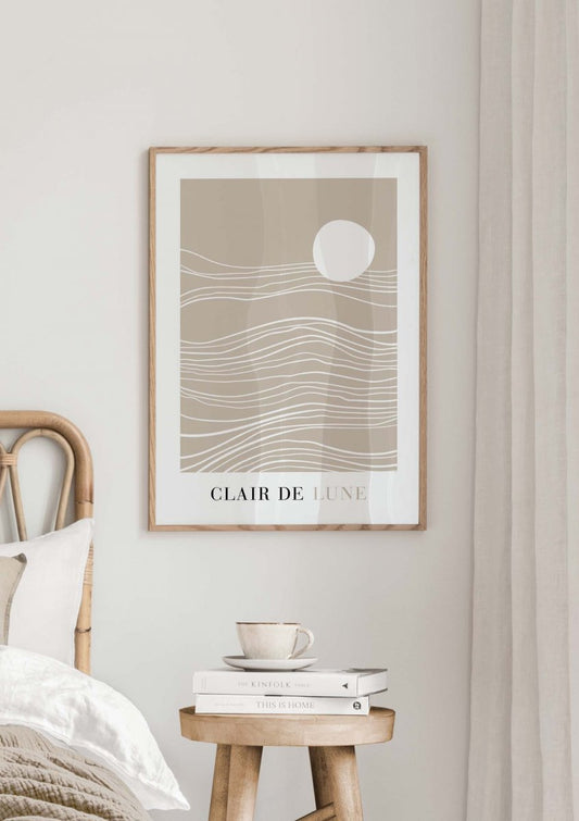 Watercolor clair de lune poster for nursery and home wall decor.